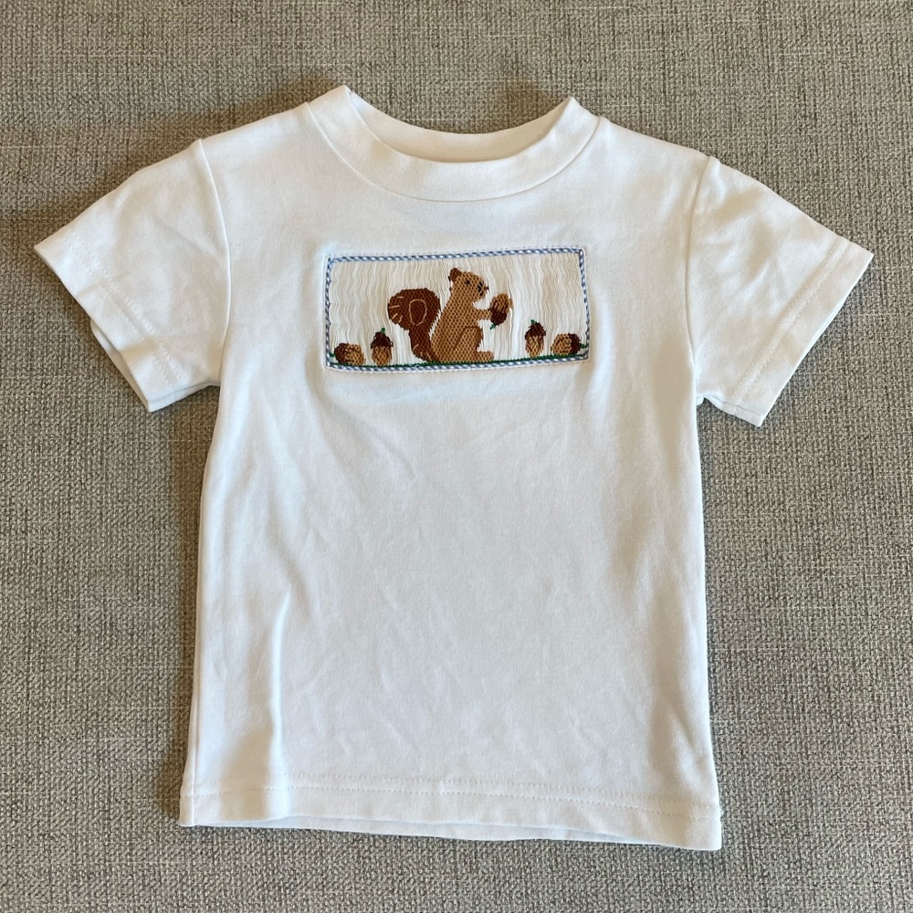 Smocked squirrel and acorn Fall shirt, size 18 months